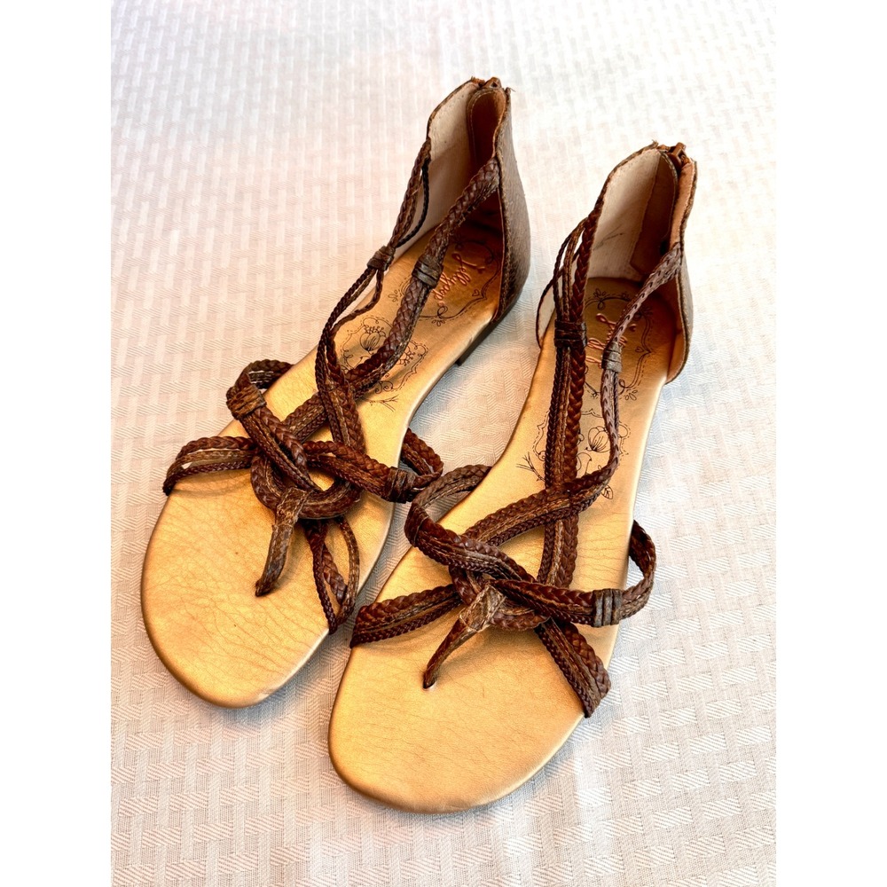Jellypop Bouffant Womens 10M Brown Gold Braided Gladiator Strappy Flat Sandals